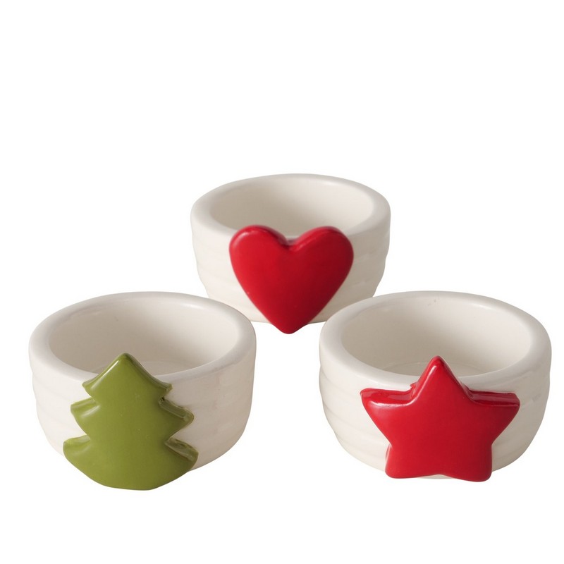 Portacandele bianco in gres con cuore rosso