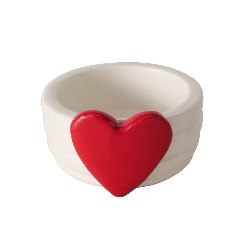Portacandele bianco in gres con cuore rosso