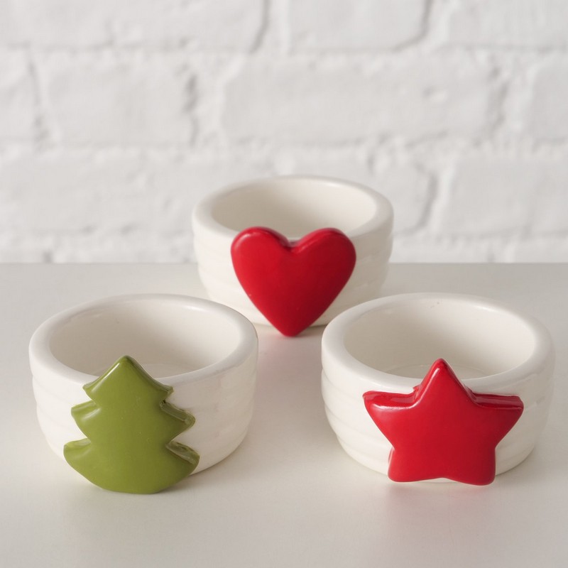 Portacandele bianco in gres con cuore rosso