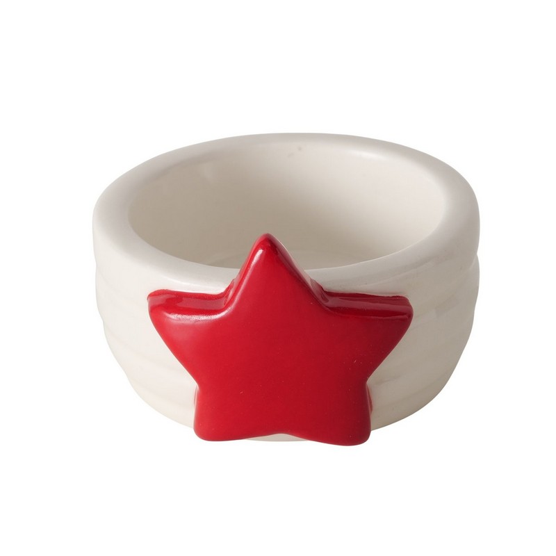 Portacandele bianco in gres con stella rossa