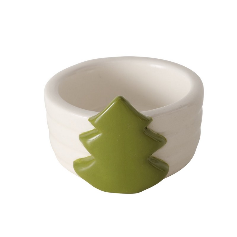Portacandele bianco in gres con albero verde
