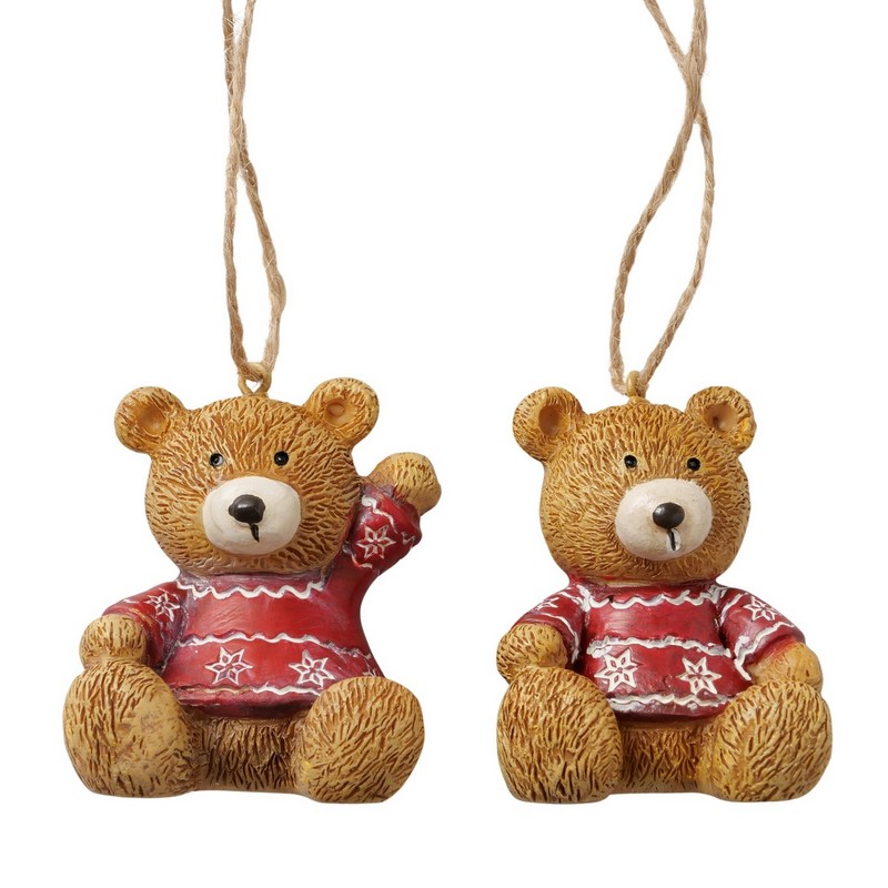 Orsetto natalizio con maglione in poliresina da appendere, in 2 varianti assortite