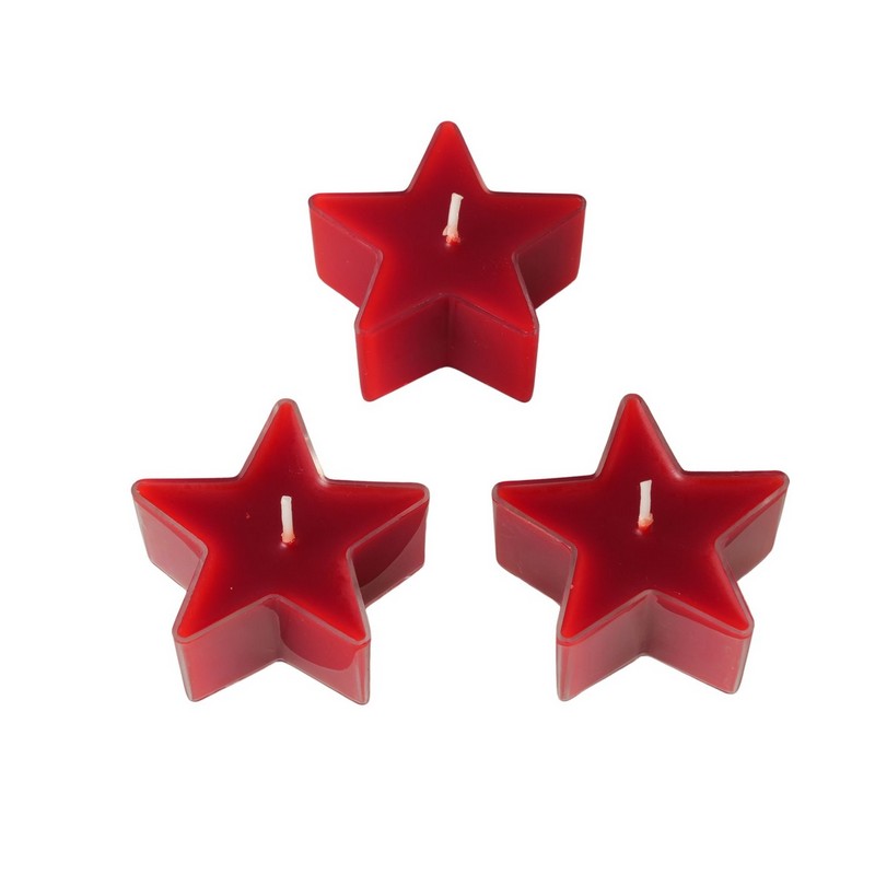 Set 3 candele tealight a forma di stella rossa