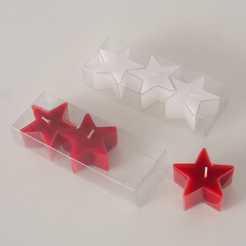 Set 3 candele tealight a forma di stella rossa