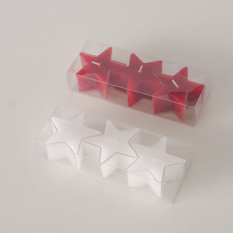 Set 3 candele tealight a forma di stella rossa