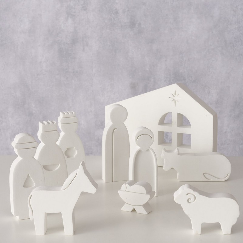 Presepe da 10 pezzi indipendenti in cemento bianco
