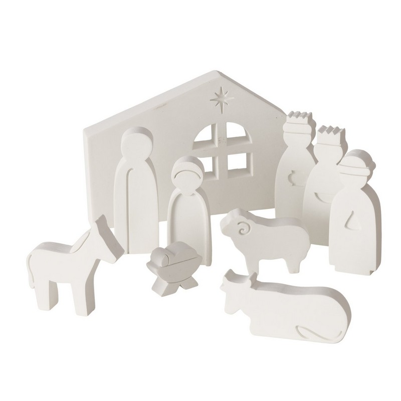 Presepe da 10 pezzi indipendenti in cemento bianco