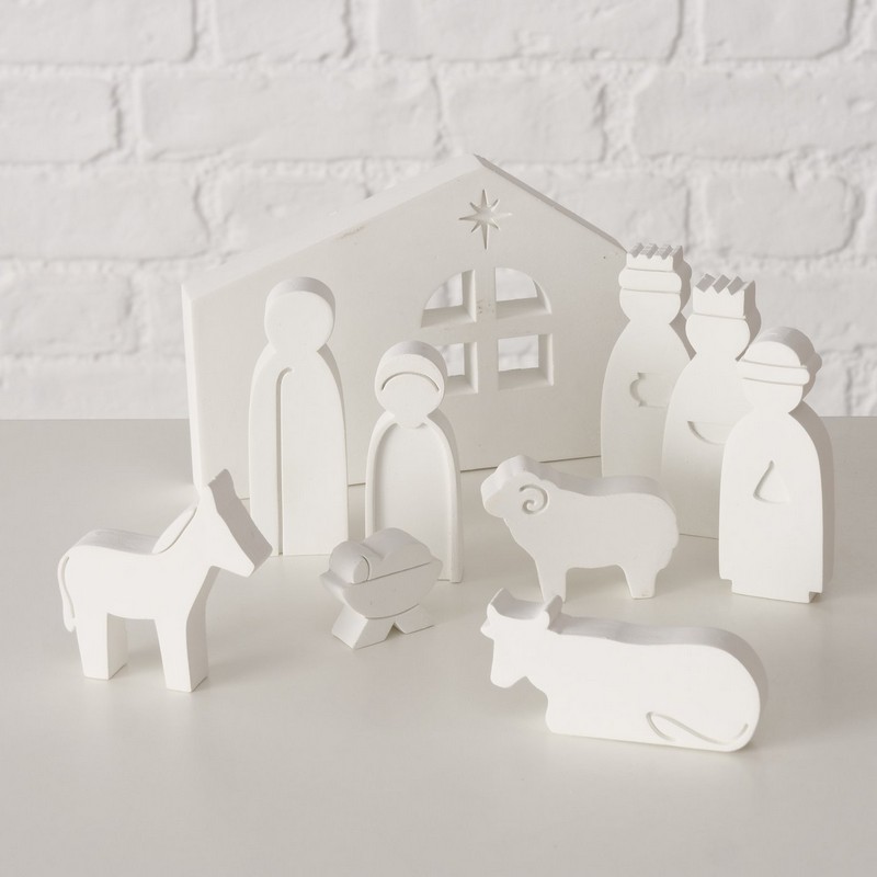 Presepe da 10 pezzi indipendenti in cemento bianco