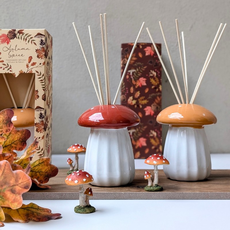 Diffusore di fragranza con 100 ml di profumo autunnale a forma di fungo in ceramica, in 2 varianti assortite