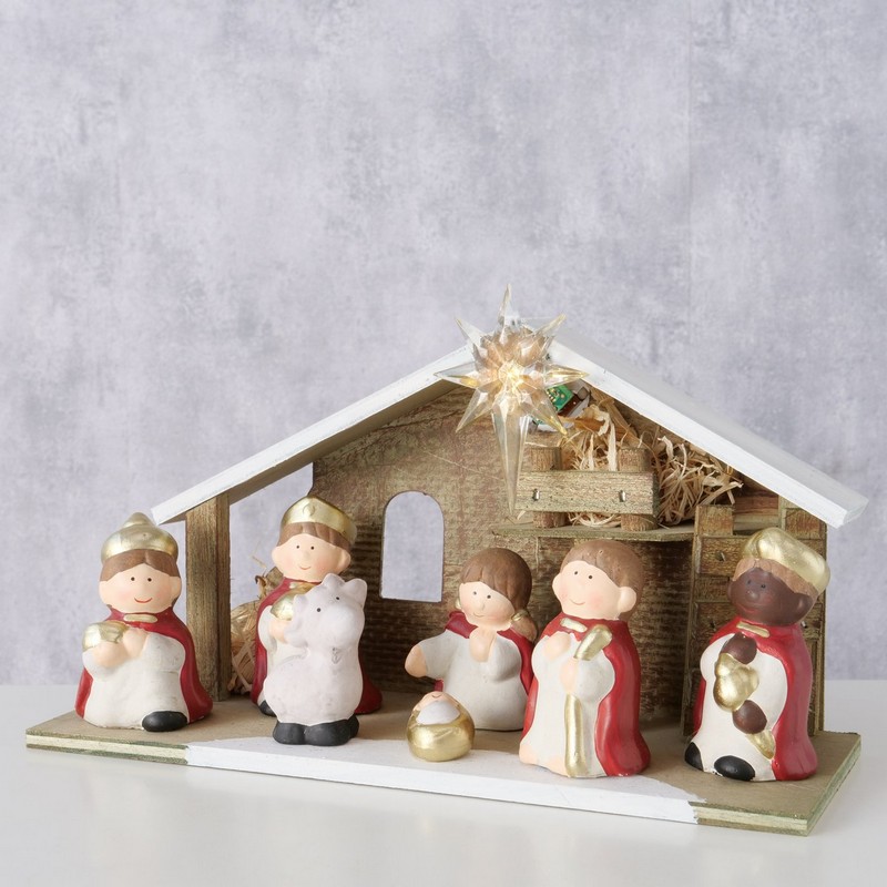 Presepe dipinto a mano in terracotta con luce LED