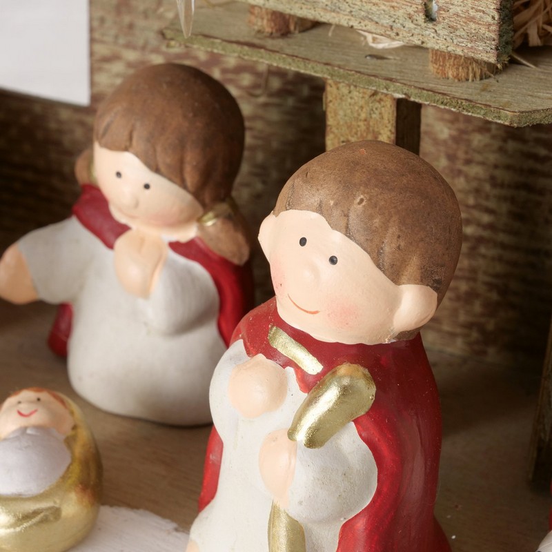 Presepe dipinto a mano in terracotta con luce LED