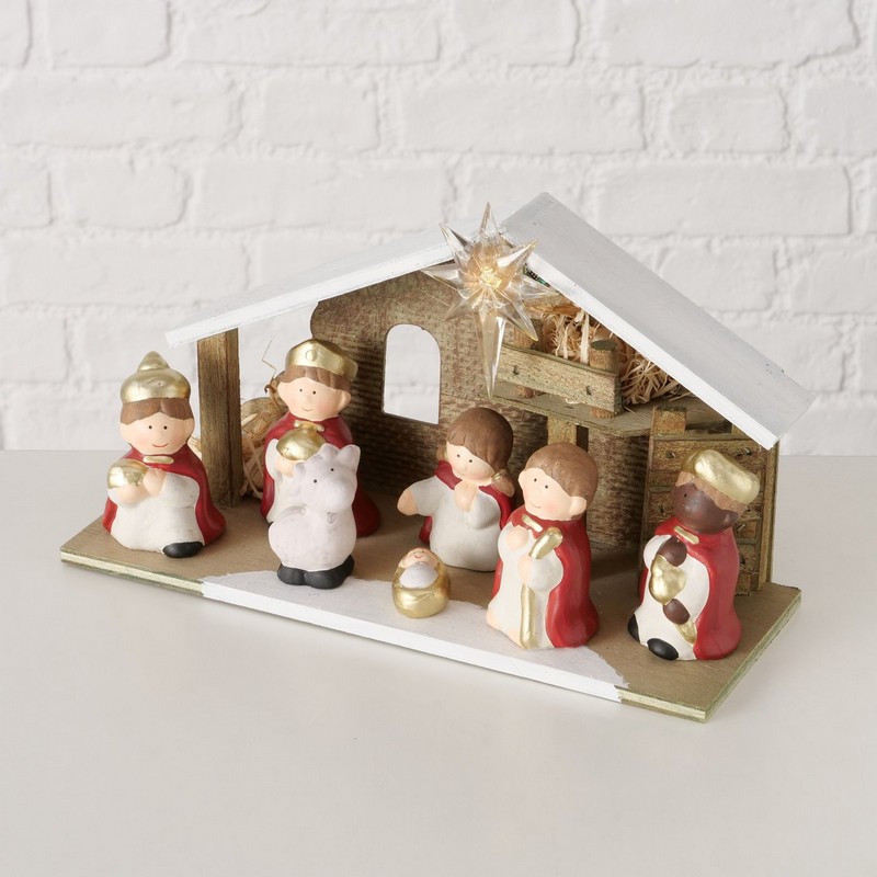 Presepe dipinto a mano in terracotta con luce LED
