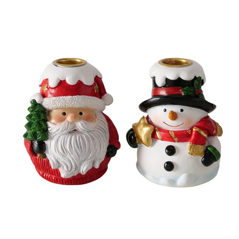 Portacandele per candele a stelo a forma di Babbo Natale in poliresina