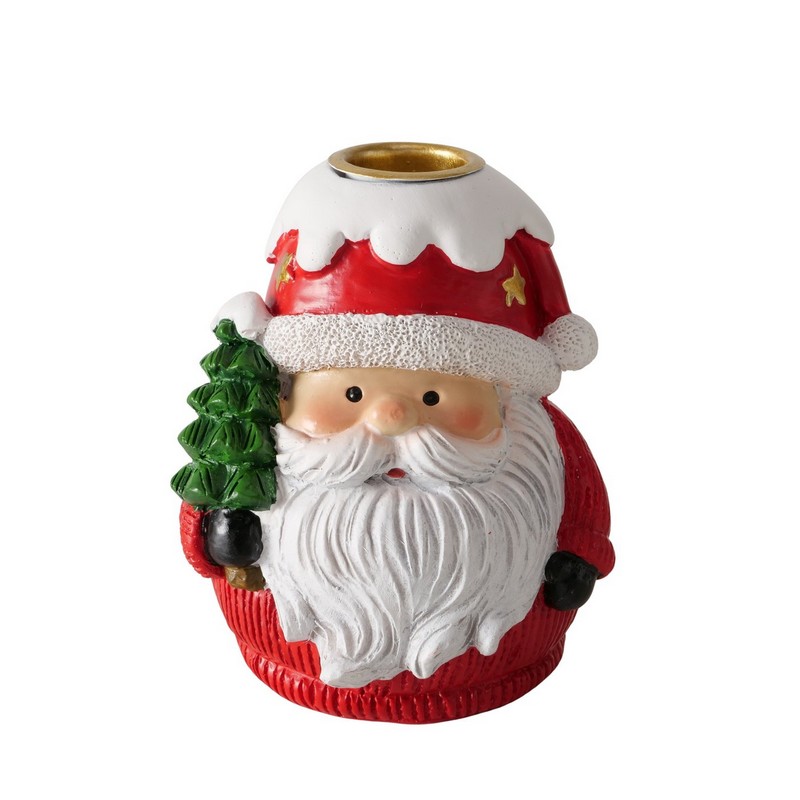 Portacandele per candele a stelo a forma di Babbo Natale in poliresina