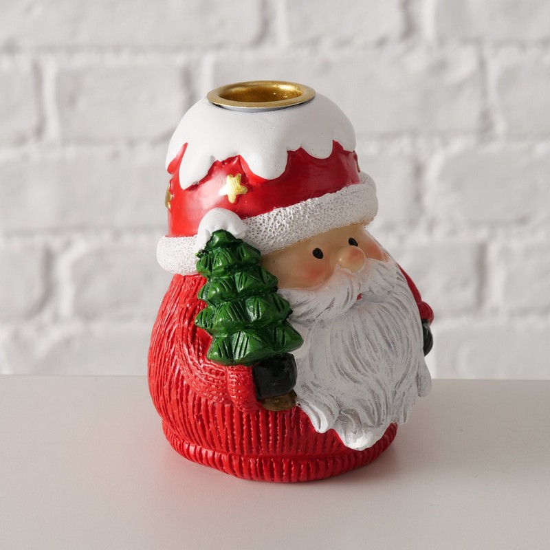 Portacandele per candele a stelo a forma di Babbo Natale in poliresina