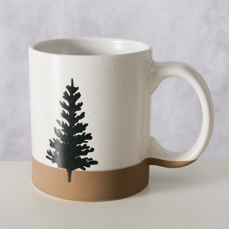 Tazza mug in gres bicolore con albero