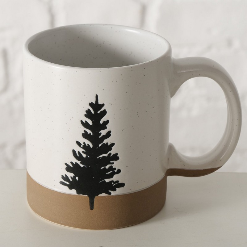 Tazza mug in gres bicolore con albero
