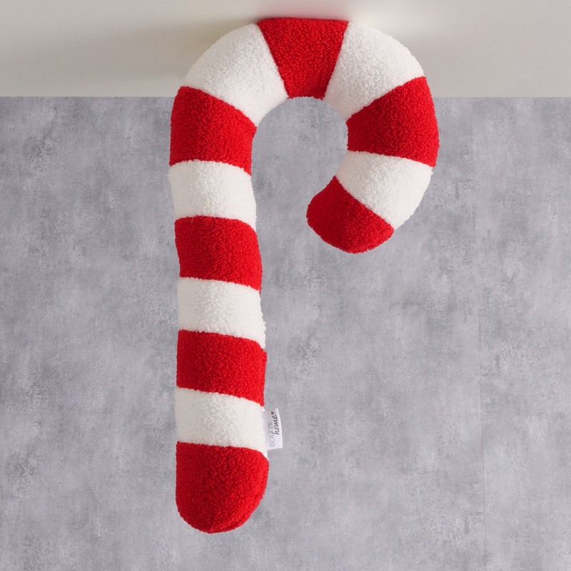 Cuscino di Natale a forma di bastoncino di zucchero effetto bouclé