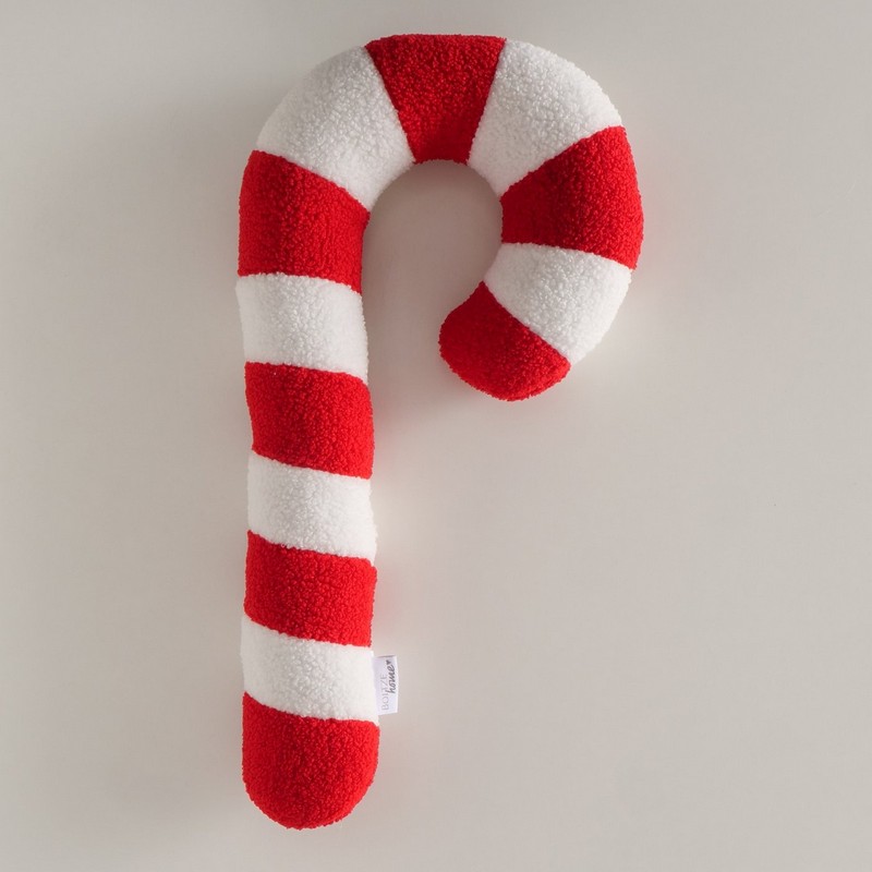 Cuscino di Natale a forma di bastoncino di zucchero effetto bouclé