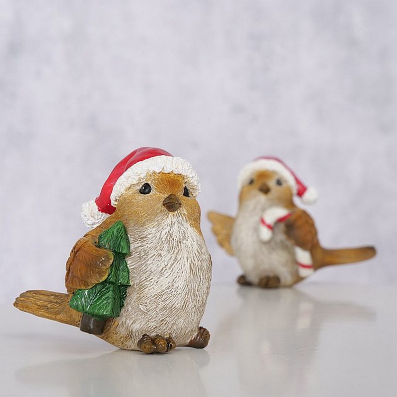 Uccellino di Natale in resina da appoggio in 2 varianti assortite