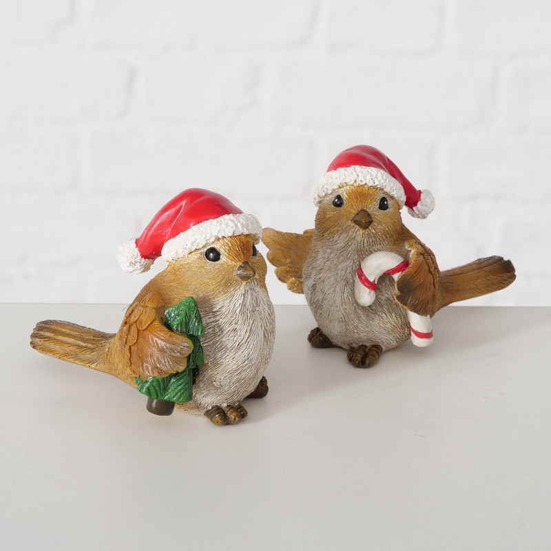 Uccellino di Natale in resina da appoggio in 2 varianti assortite