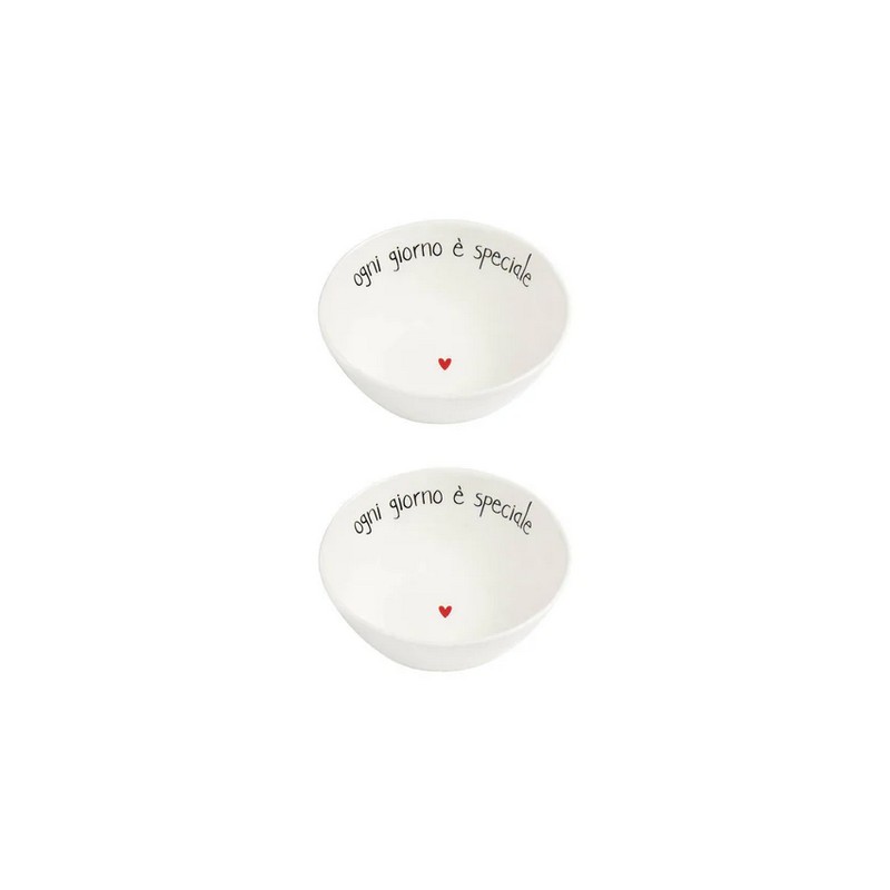 Set 2 coppette in gres bianco decorate con scritta “Ogni giorno è speciale