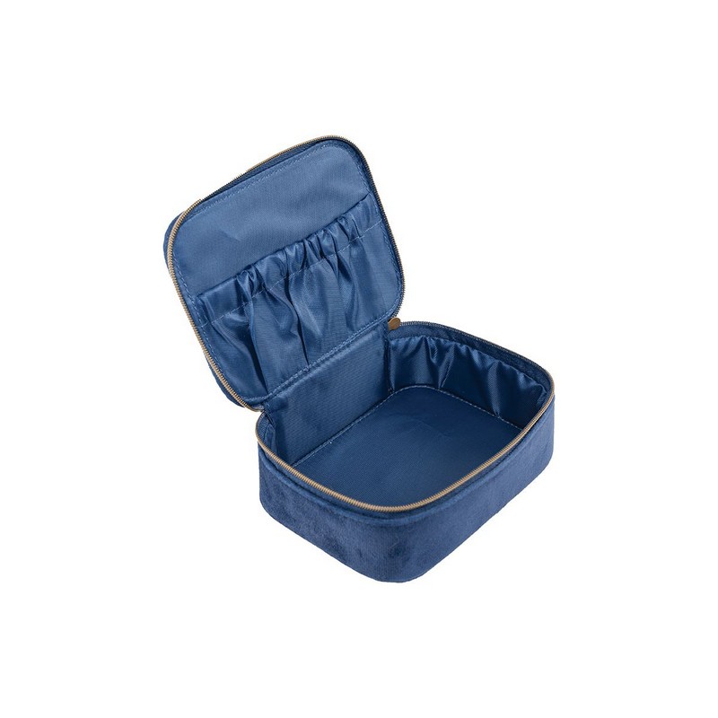 Portagioie portatile in velluto blu decorato con mucca Highlander ricamata