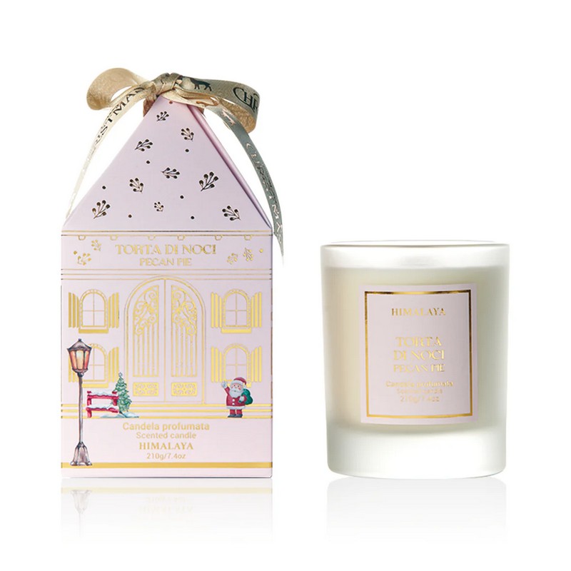 Candela in scatola regalo con stoppino in legno e profumazioni assortite (caramello salato, mela e brandy, torta di noci e legno speziato)