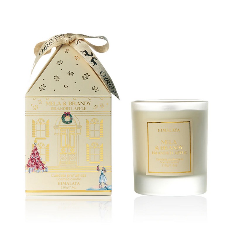 Candela in scatola regalo con stoppino in legno e profumazioni assortite (caramello salato, mela e brandy, torta di noci e legno speziato)