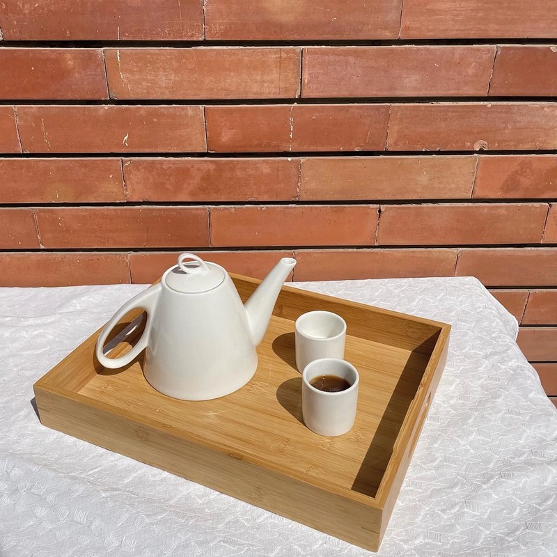 Vassoio in legno di bambù naturale di alta qualità con manici, ecologico e sostenibile al 100%