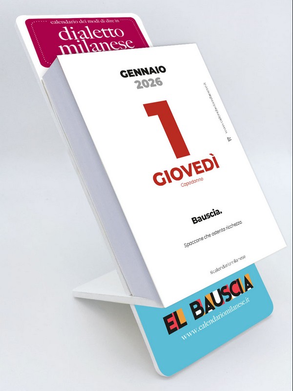 Calendario giornaliero da tavolo El Bauscia 2026 con detti e massime del dialetto milanese