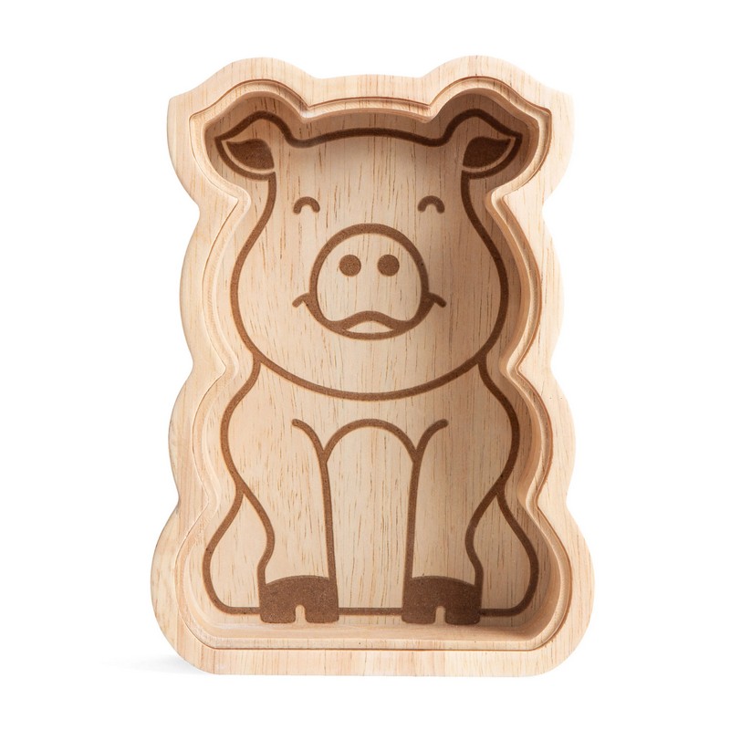 Salvadanaio a forma di maiale in legno