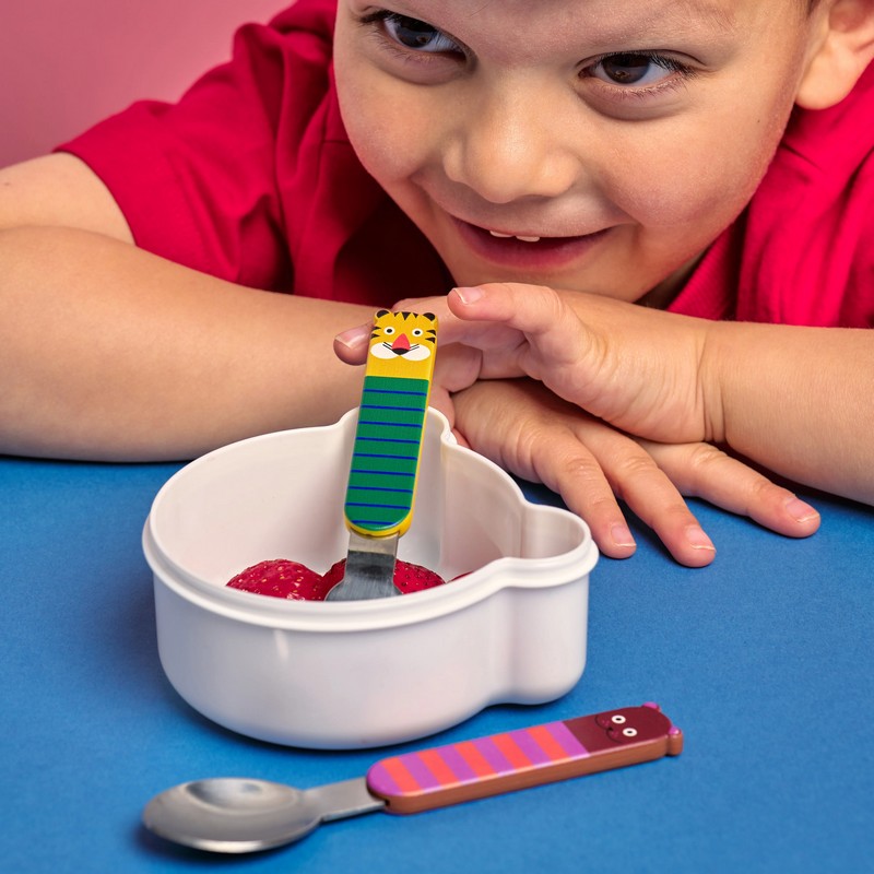 Set 2 posate tigre e orso (forchetta e cucchiaio) per bambini in acciaio inossidabile