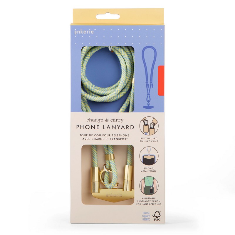 Corda porta telefono verde con doppio attacco USB C per attaccare comodamente il cellulare al caricatore