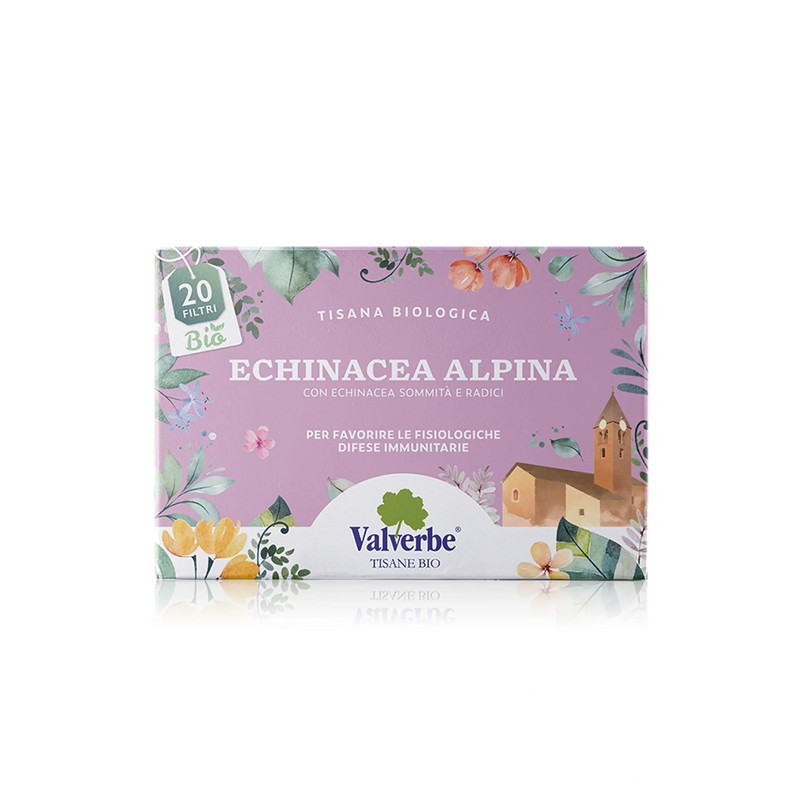 Tisana biologica con echinacea alpina per favorire le fisiologiche difese immunitarie, contiene 20 filtri