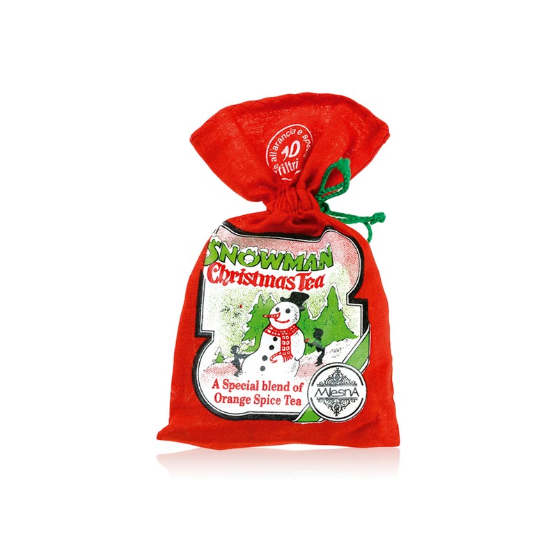 Tè di Natale arancia speziata in un sacchetto di cotone decorato che include 10 filtri