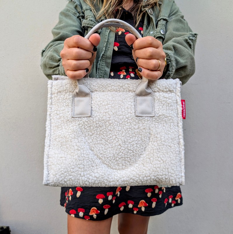 Borsa shopper color sabbia in tessuto bouclé adatta a spesa, viaggi, escursioni e spiaggia, con chiusura a zip - una perfetta idea regalo donna, mamma o amica