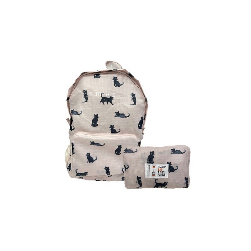 Zaino pieghevole impermeabile grigio con gatti