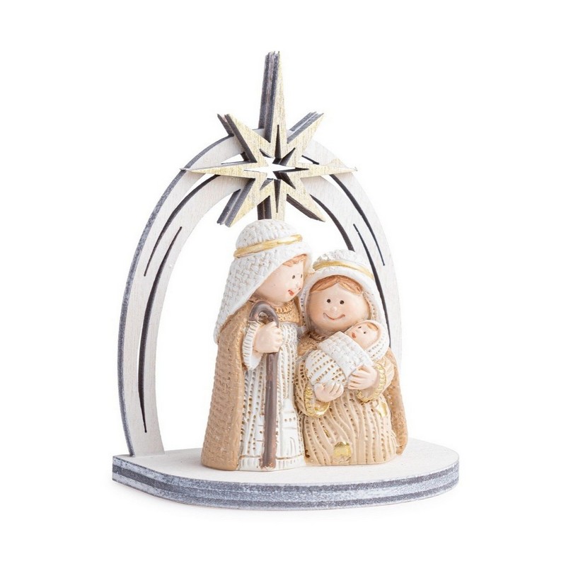 Presepe con stella cometa in resina su base in legno, da appoggio