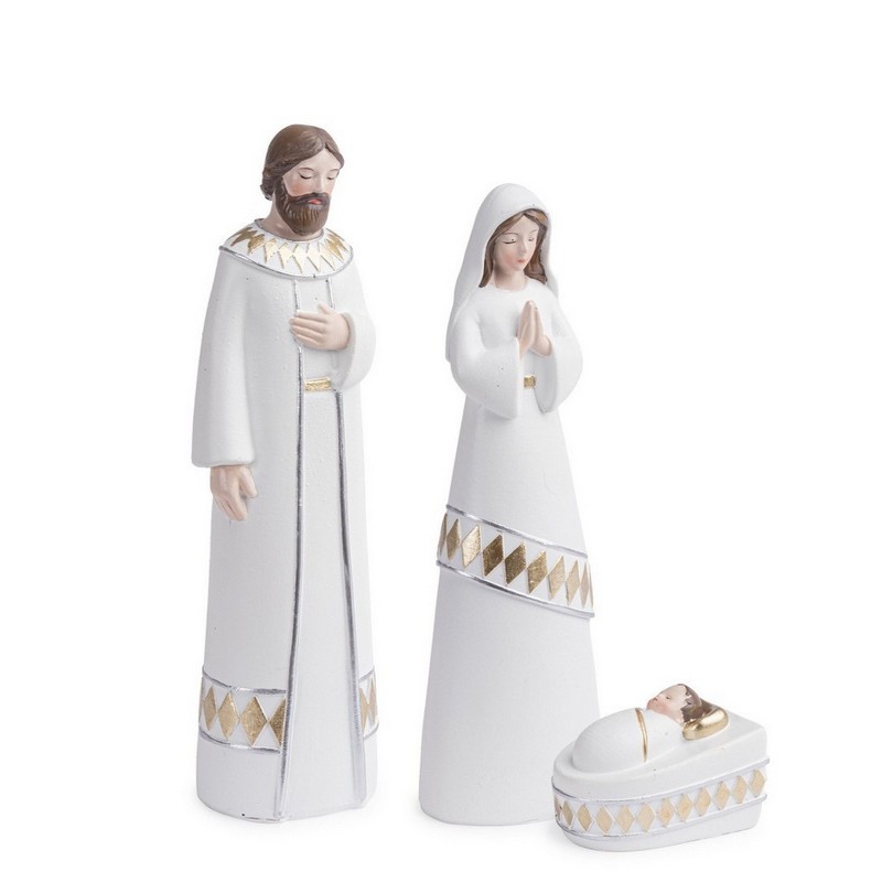 Natività da 3 pezzi indipendenti bianchi con dettagli oro