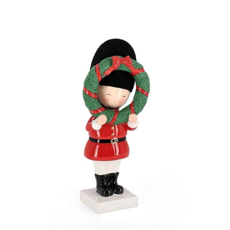Soldatino di Natale con ghirlanda di vischio in poliresina, ideale come decoro da appoggio natalizio