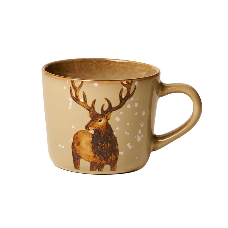 Tazza mug in ceramica tortora decorata con cervo