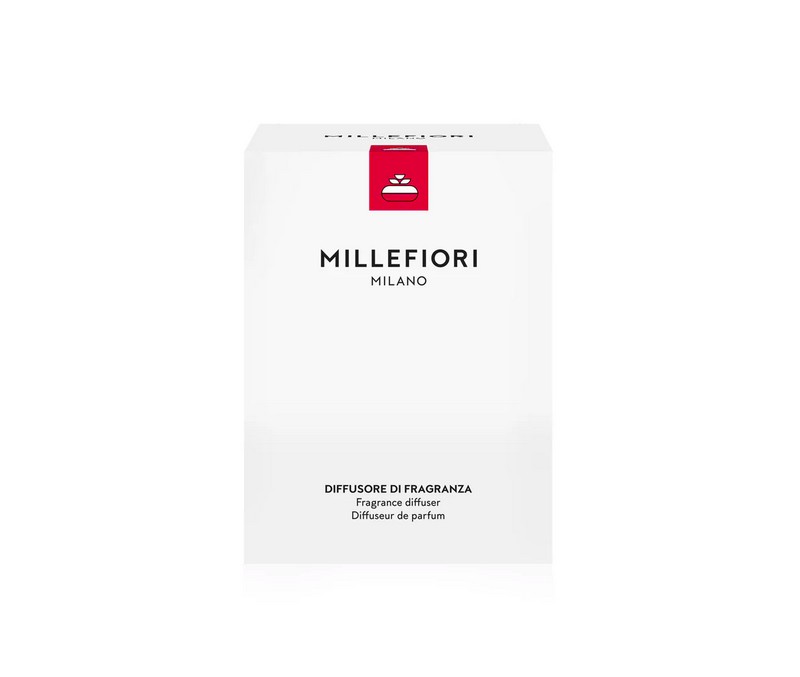 Diffusore di fragranza Millefiori color rosso in porcellana con fiore in gesso che si impregna di essenza e profuma l'ambiente