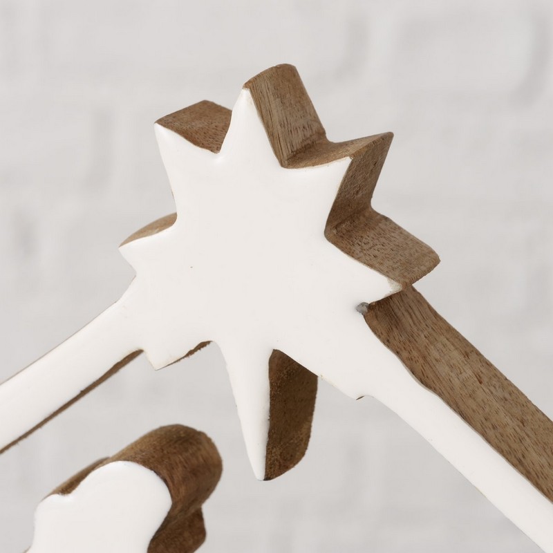 Natività in legno di mango da appoggio con sacra famiglia e stella cometa, un pratico presepe minimalista adatto anche come idea regalo di Natale