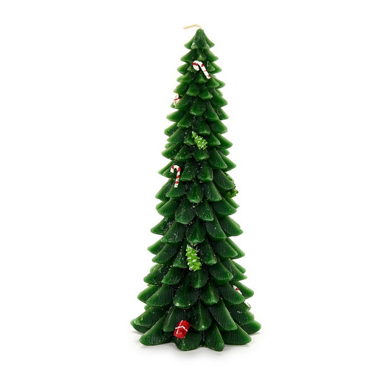 Candela di Natale forma di albero con candy cane e regali, una perfetta idea regalo di Natale