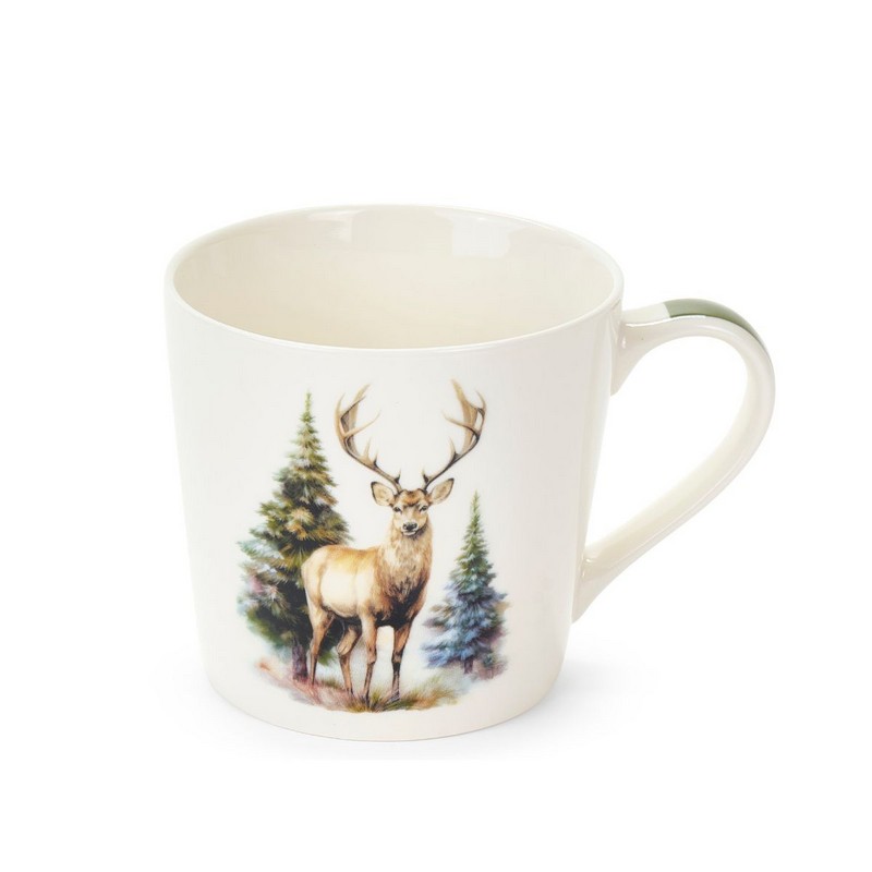 Tazza mug in new bone decorata con cervo nel bosco, una perfetta idea regalo autunno inverno