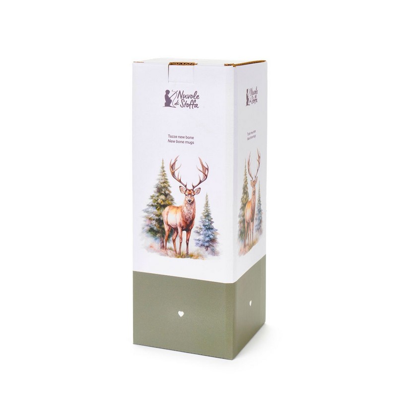 Set 4 tazze impilabili in ceramica con decoro continuativo cervo nel bosco, supporto incluso - una perfetta idea regalo di Natale o autunno