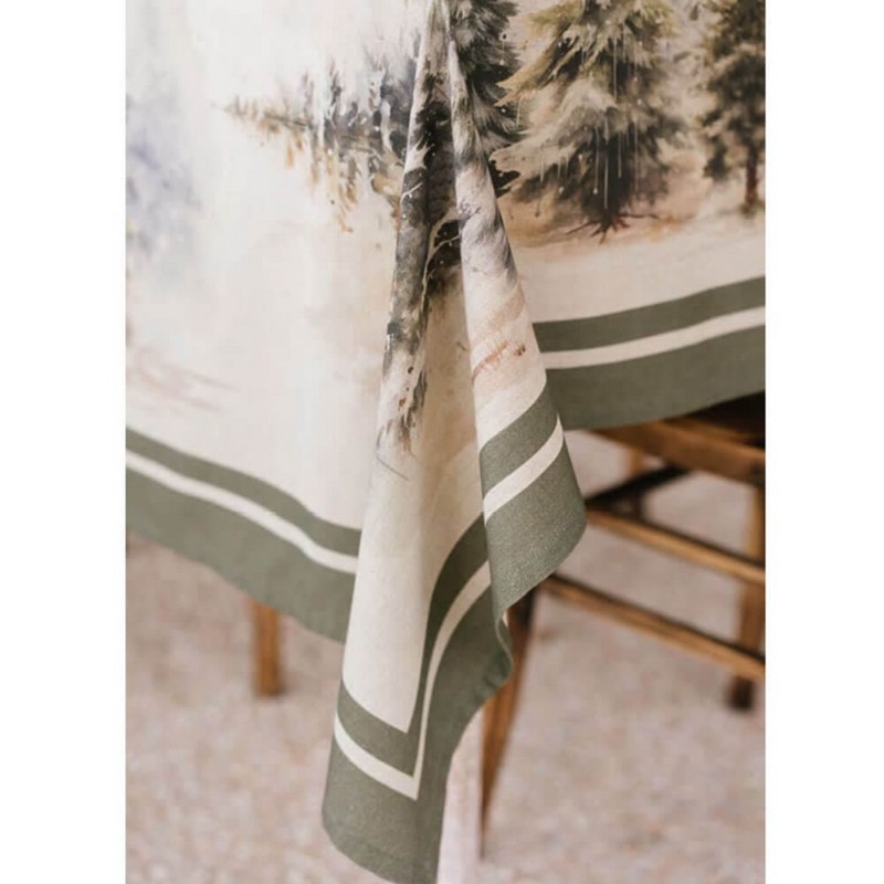 Tovaglia in cotone decorata con cervo nel bosco e bordi verdi, una perfetta idea regalo di Natale o autunnale