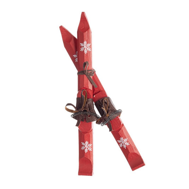 Decoro di Natale scii rossi in legno da appendere, ideale per arricchire i tuoi addobbi per albero di Natale o come idea regalo Natale