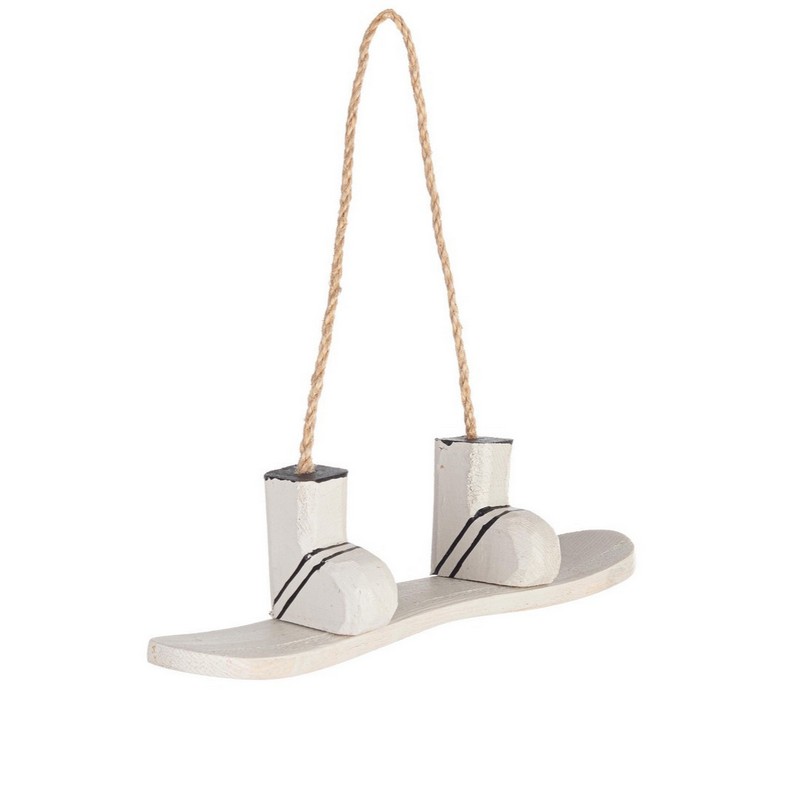 Decoro di Natale snowboard bianco in legno di pino da appendere, ideale per arricchire i tuoi addobbi per albero di Natale o come idea regalo Natale